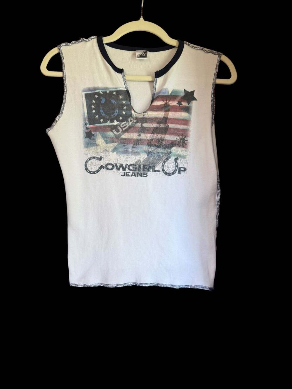 Cowgirl Up Vintage Y2K USA Flag Statue of Liberty Graphic Tank Top Medium